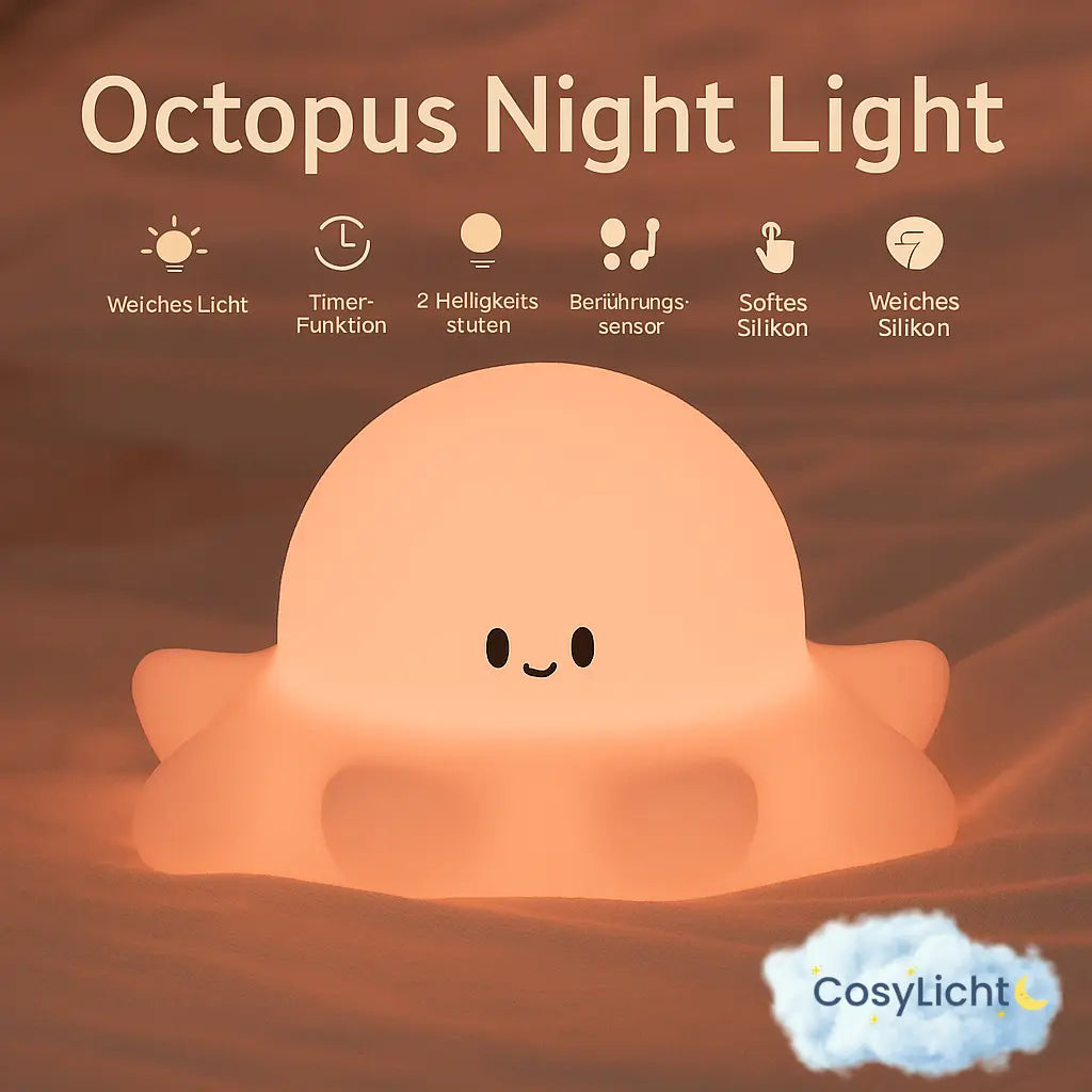 Nachtlicht Oktopus – Dimmbar, Touch, Silikon, Timer, USB