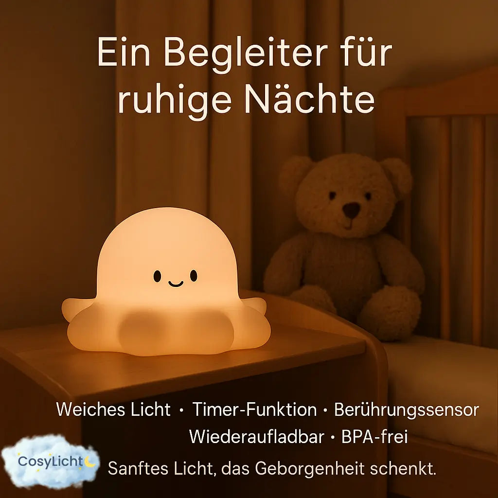Nachtlicht Oktopus – Dimmbar, Touch, Silikon, Timer, USB