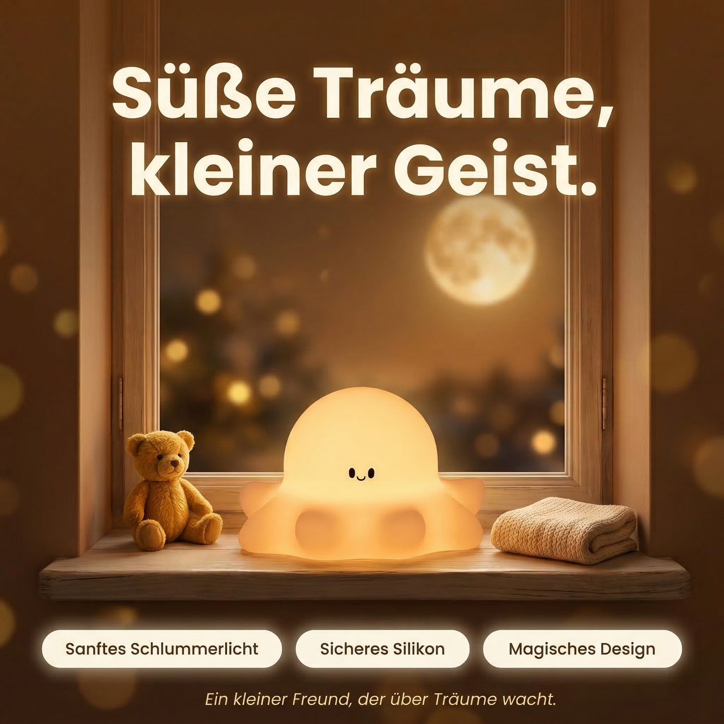 Nachtlicht Oktopus – Dimmbar, Touch, Silikon, Timer, USB