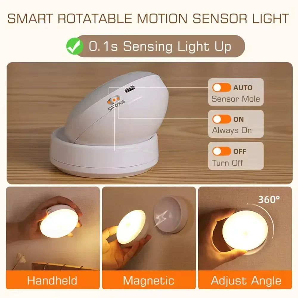 Nachtlicht Bewegung 360° – Magnetisch, USB, LED, kabellos
