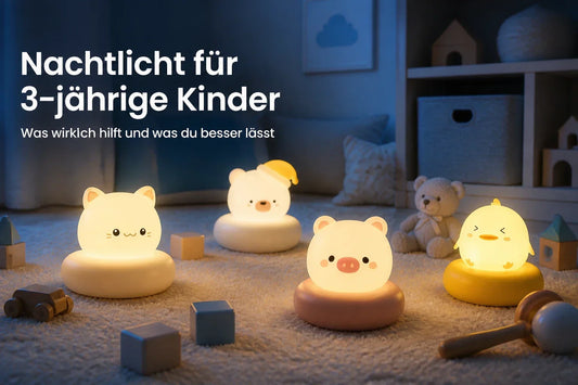 Kleine süße Tier-Nachtlichter für 3-jährige Kinder leuchten sanft auf einem weichen Teppich