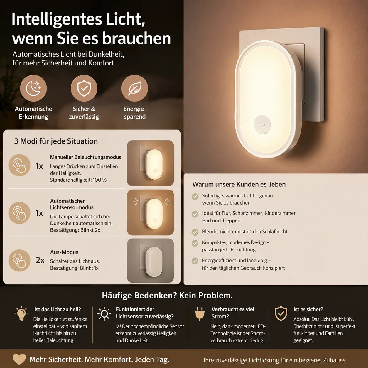 Nachtlicht Steckdose VIRMA – Lichtsteuerung, LED, EU Plug