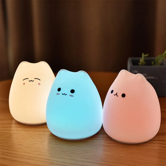 Babys Nachtlicht Katze Kawai – 7 Farben, Touch, Silikon