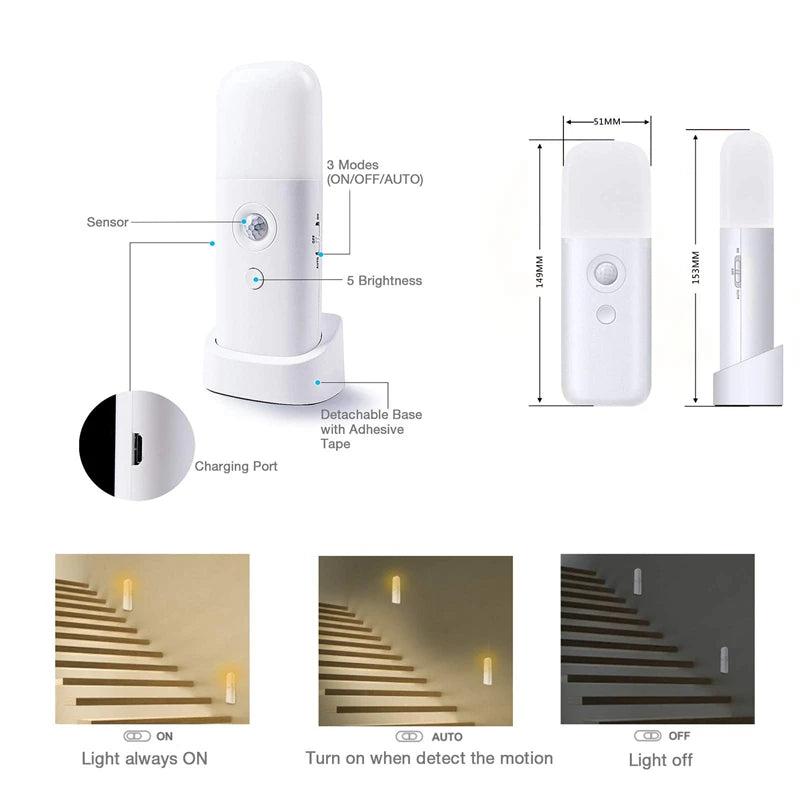 Nachtlicht Bewegung – USB, Dimmbar, Tragbar, LED Lampe