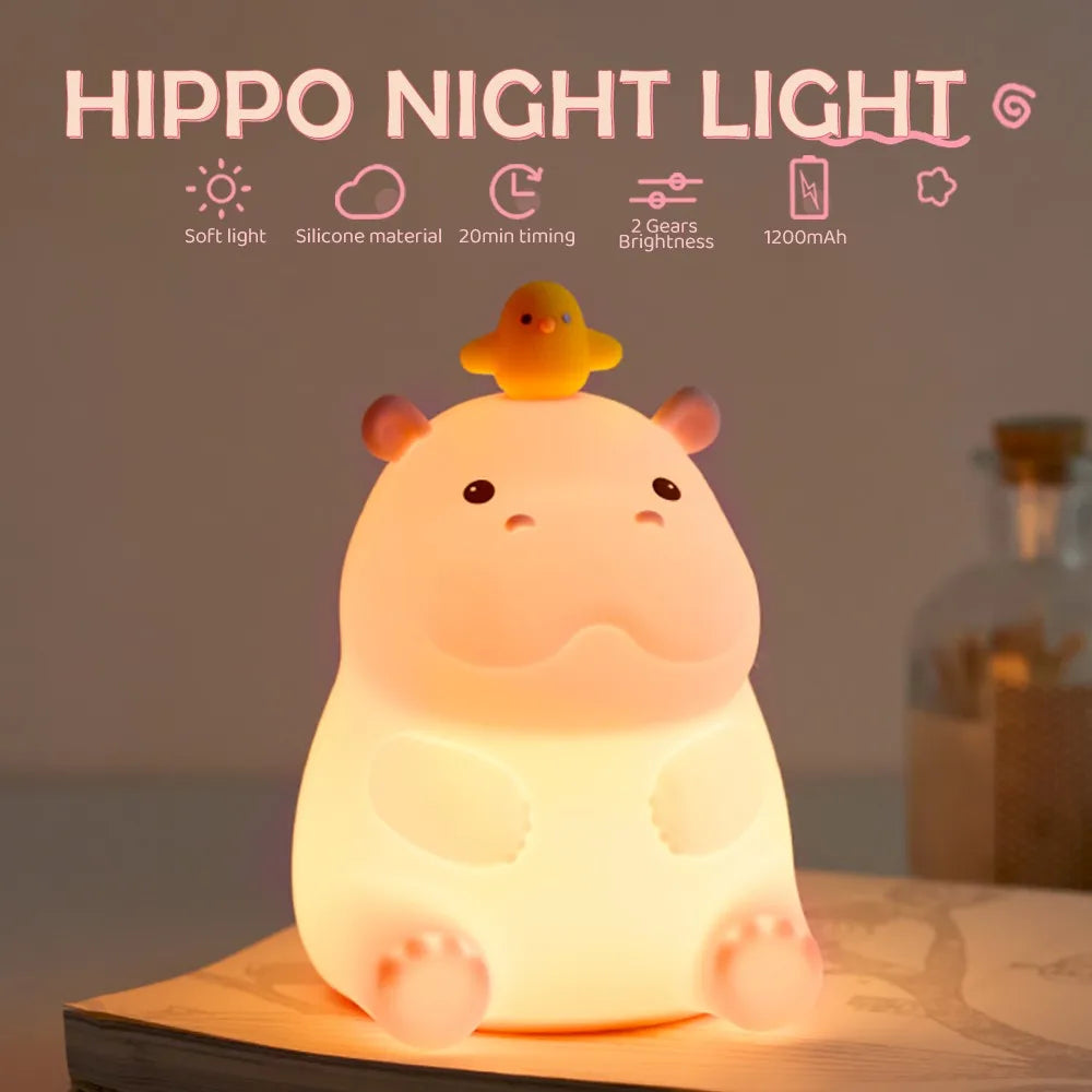 Nachtlicht Nilpferd – Touch, USB, Silikon, LED Lampe