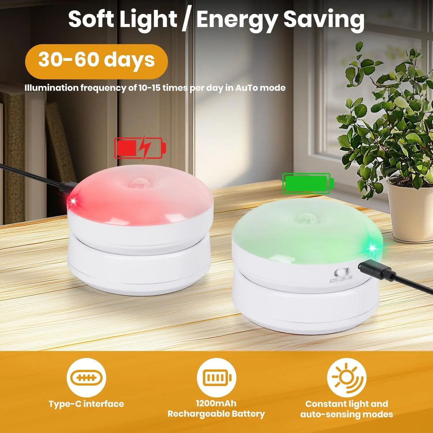 Nachtlicht Bewegung 360° – Magnetisch, USB, LED, kabellos