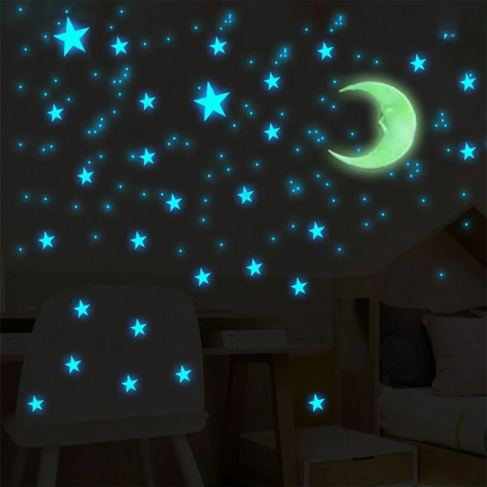 Leuchtsticker Sterne & Mond – 3D Wanddeko, Glow Set