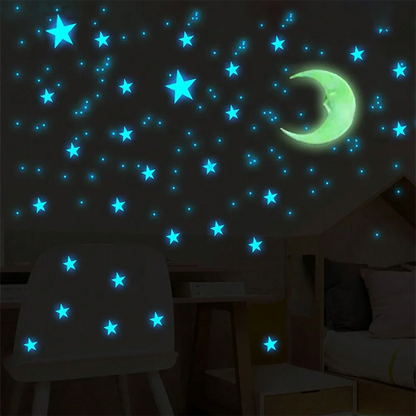 Leuchtsticker Sterne & Mond – 3D Wanddeko, Glow Set