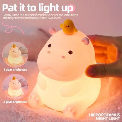 Nachtlicht Nilpferd – Touch, USB, Silikon, LED Lampe