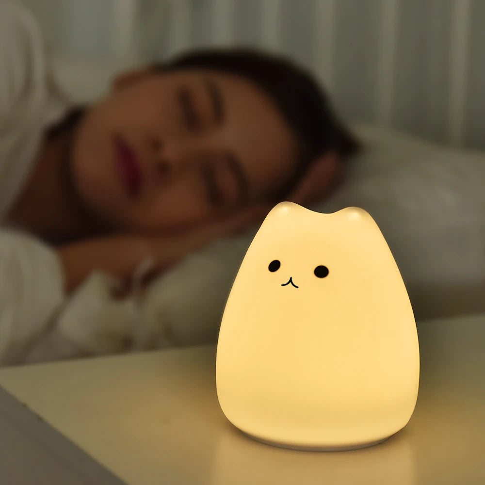 Babys Nachtlicht Katze Kawai – 7 Farben, Touch, Silikon