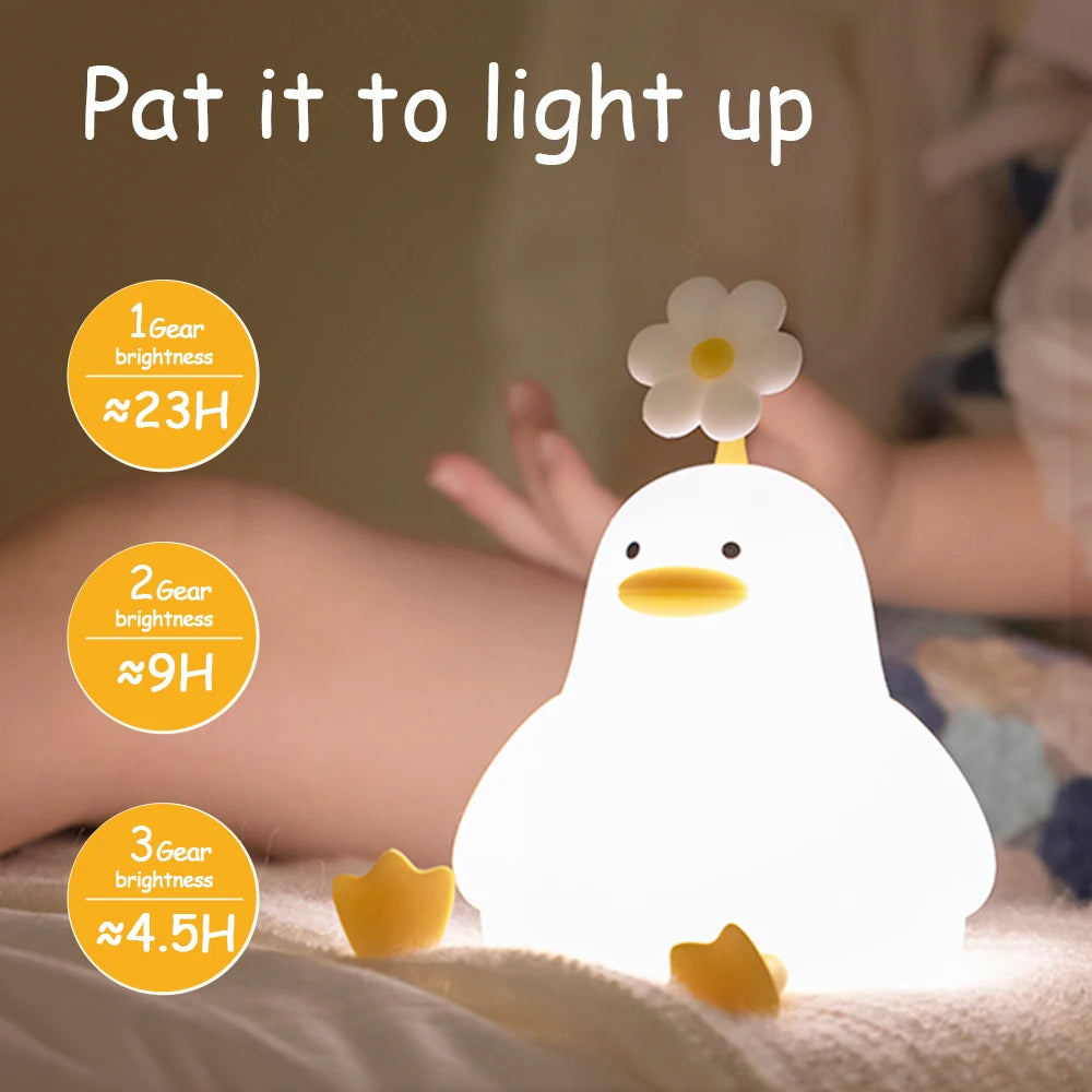 Nachtlicht Ente Blume – Touch, USB, Silikon, Timer