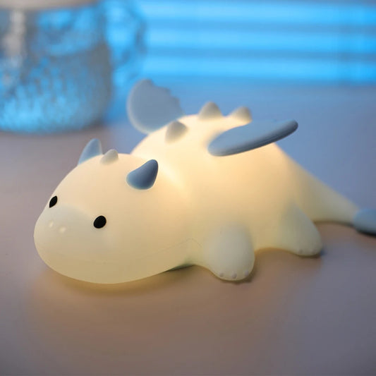 Nachtlicht Drache Blau – Touch, USB, Silikon, LED Lampe