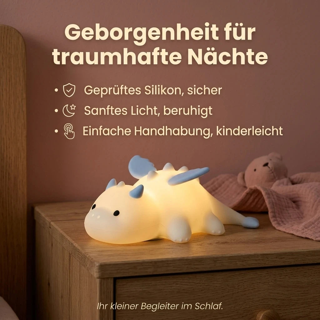 Nachtlicht Drache Blau – Touch, USB, Silikon, LED Lampe