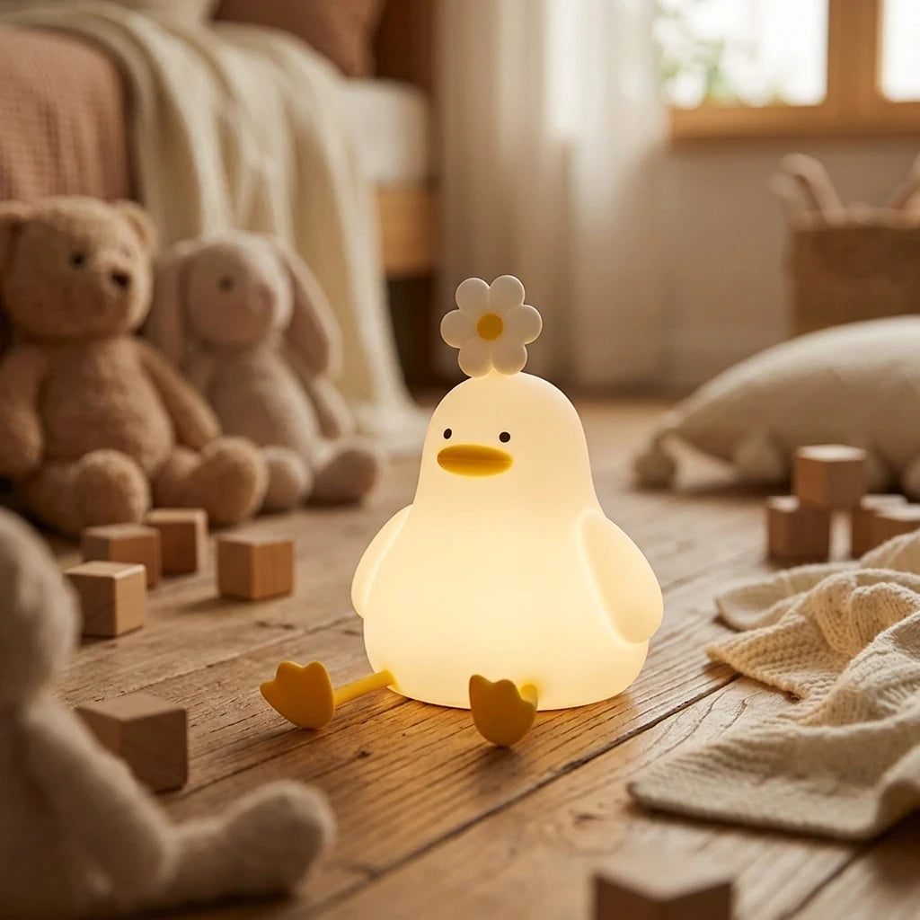 Nachtlicht Ente Blume – Touch, USB, Silikon, Timer