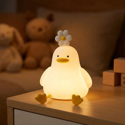 Nachtlicht Ente Blume – Touch, USB, Silikon, Timer