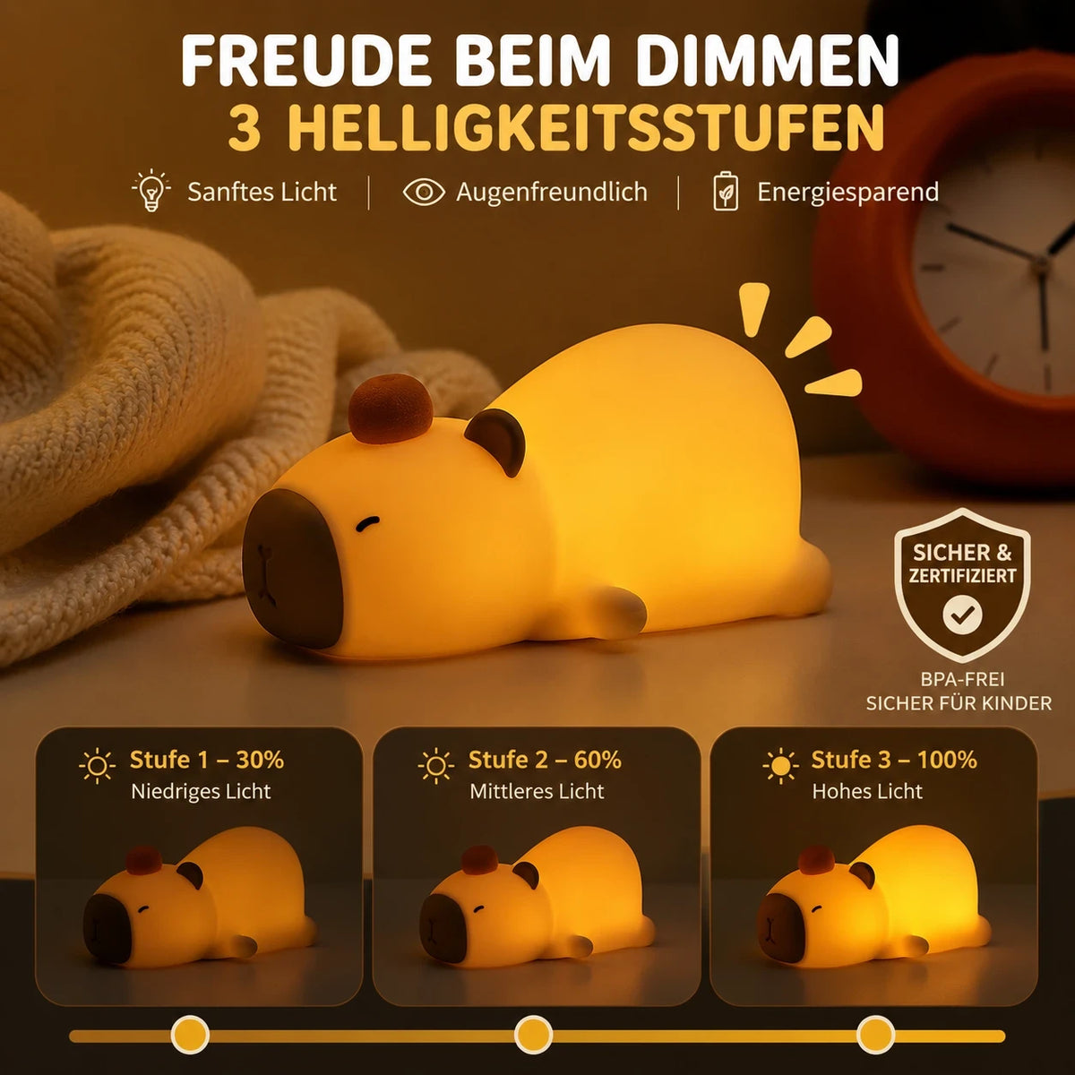 Capybara Nachtlicht – Dimmbar, Timer, Silikon, LED