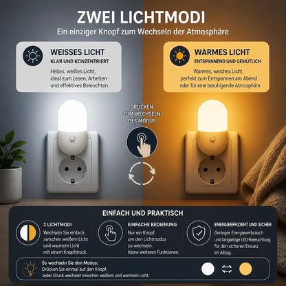Steckdosen mit Nachtlicht – Schalter, LED, Augenschutz