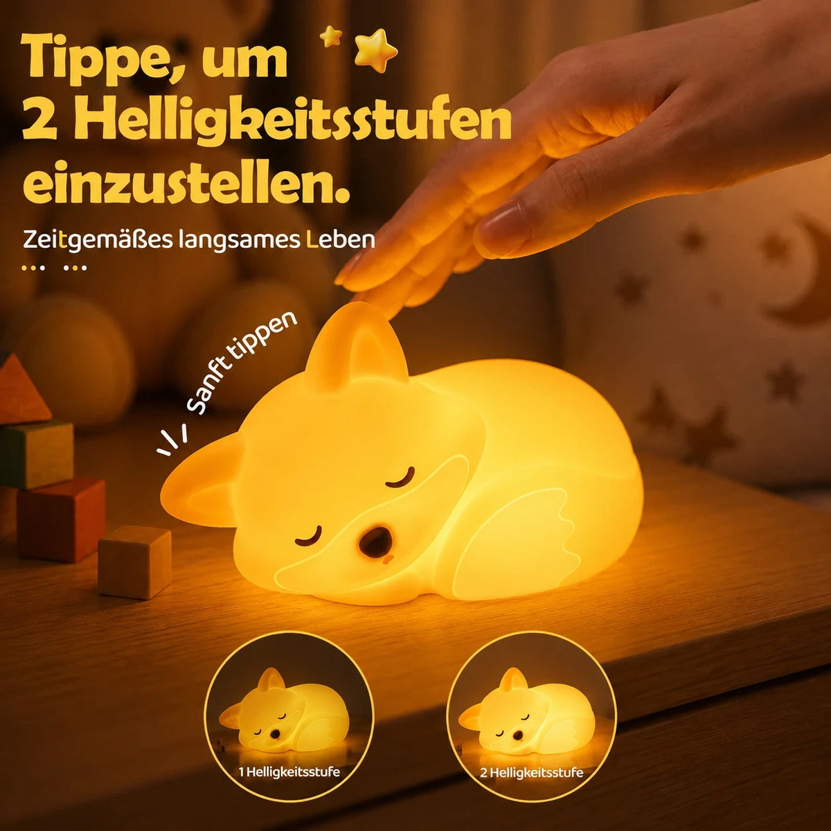 Nachtlicht Fuchs – USB, Dimmbar, Silikon, LED Lampe