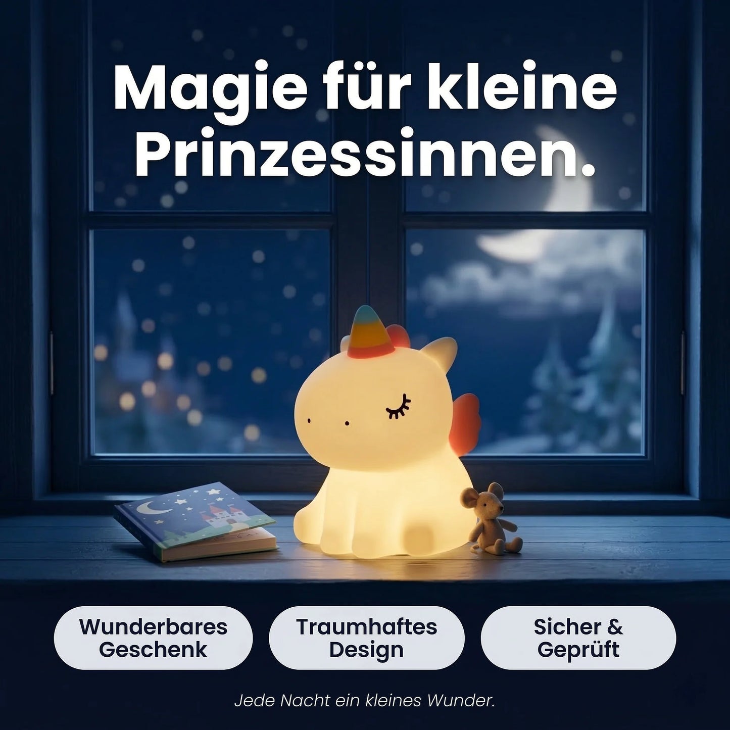 Nachtlicht Einhorn – Regenbogen, Touch, Silikon, Dimmbar