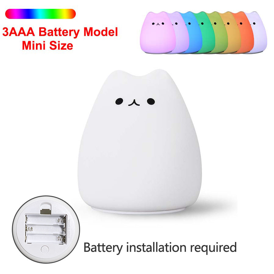 Babys Nachtlicht Katze Kawai – 7 Farben, Touch, Silikon