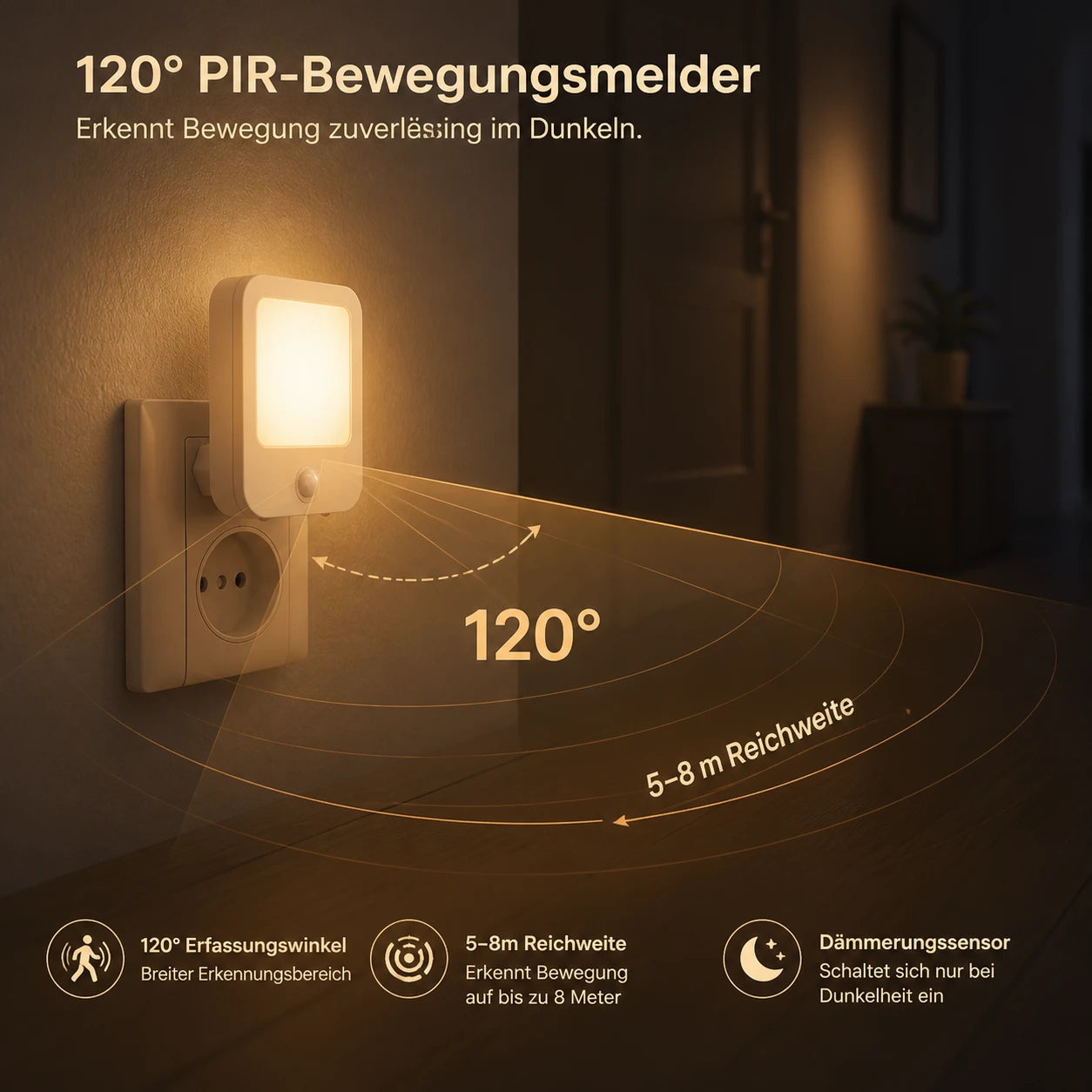Led Nachtlicht mit Bewegungsmelder Steckdose – Bewegung, Dimmbar