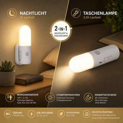 Nachtlicht Bewegung – USB, Dimmbar, Tragbar, LED Lampe