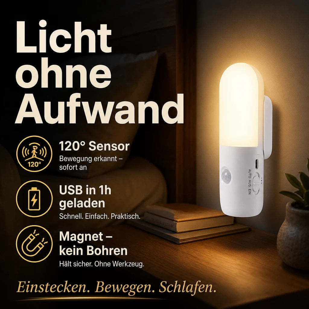 Nachtlicht Bewegung – USB, Dimmbar, Tragbar, LED Lampe