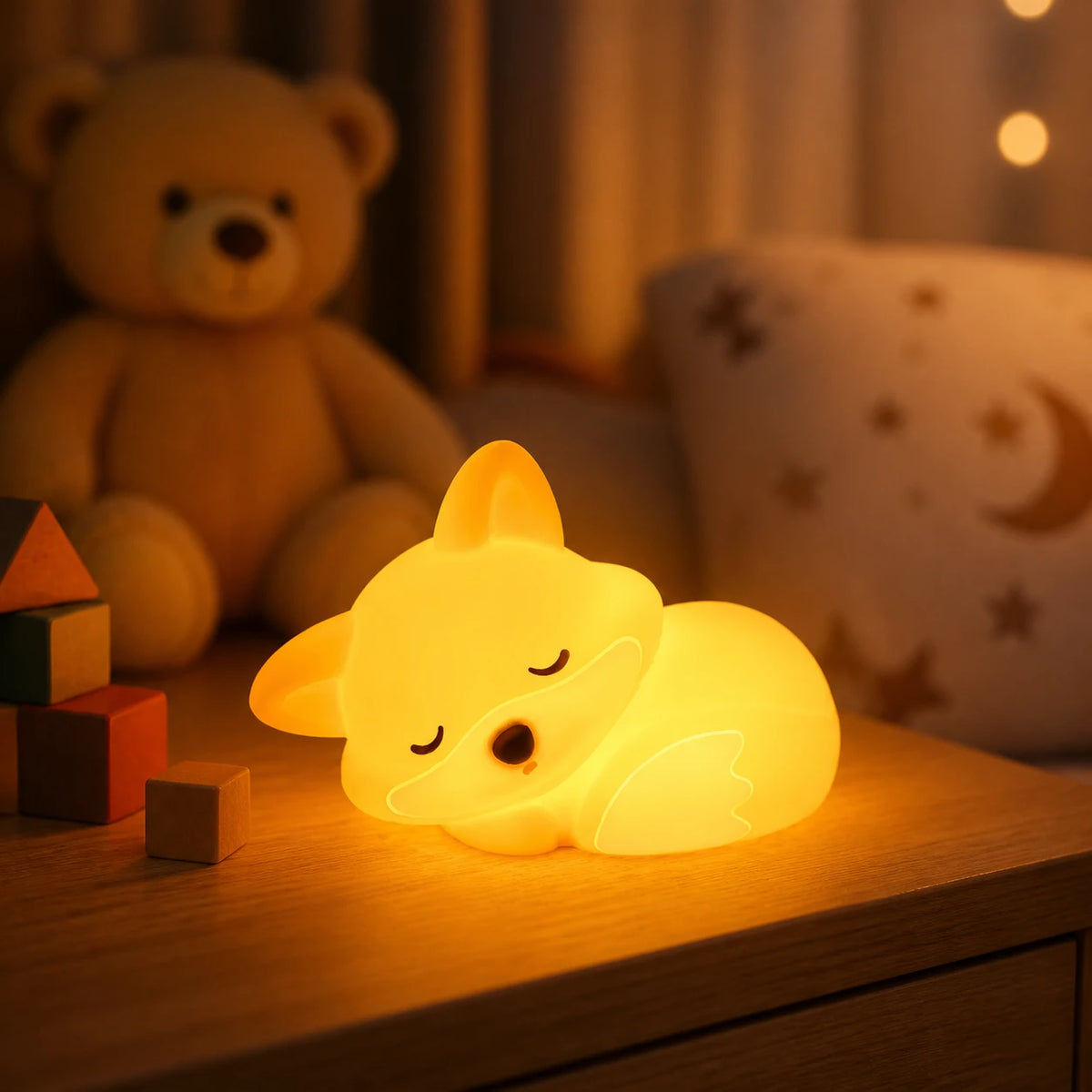 Nachtlicht Fuchs – USB, Dimmbar, Silikon, LED Lampe