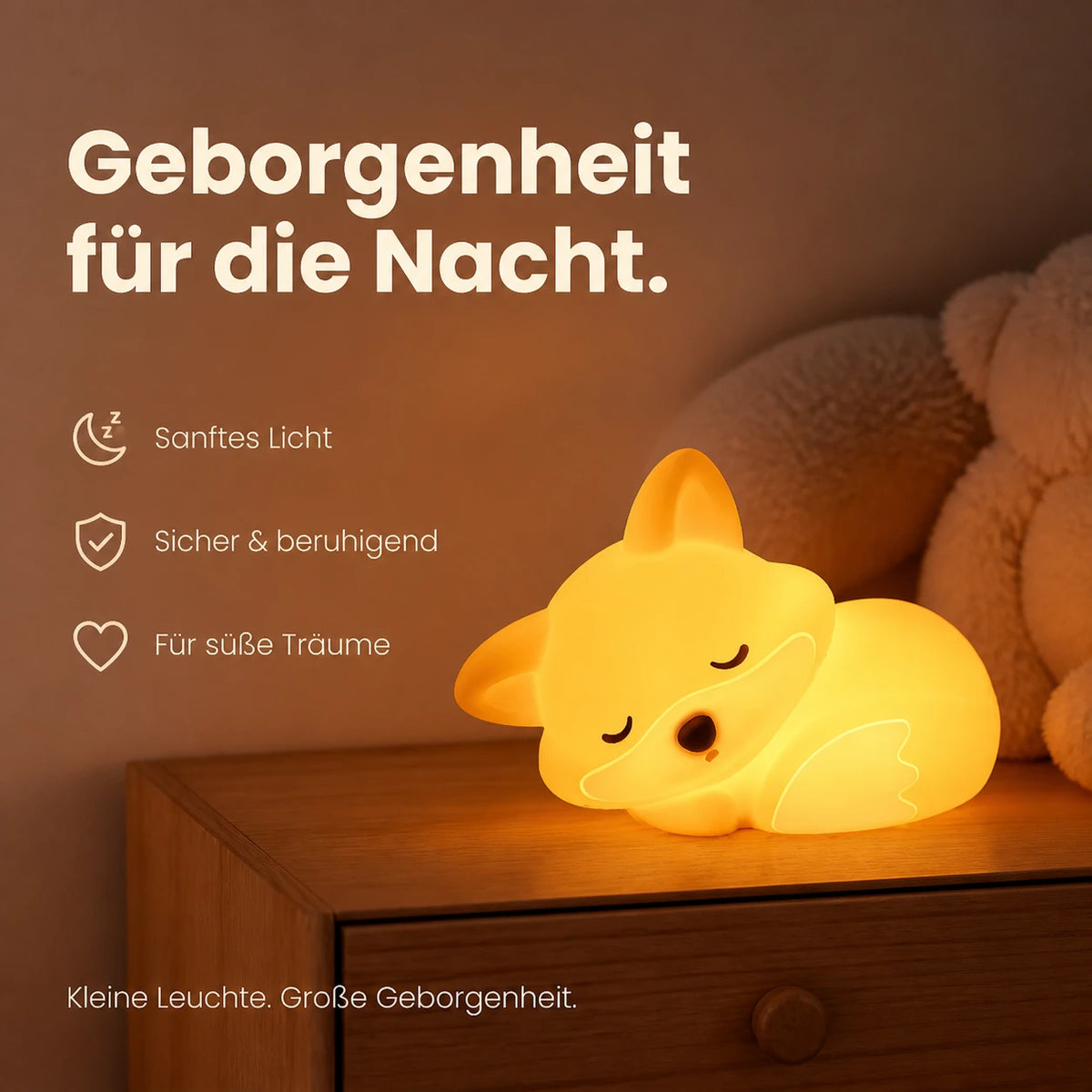 Nachtlicht Fuchs – USB, Dimmbar, Silikon, LED Lampe
