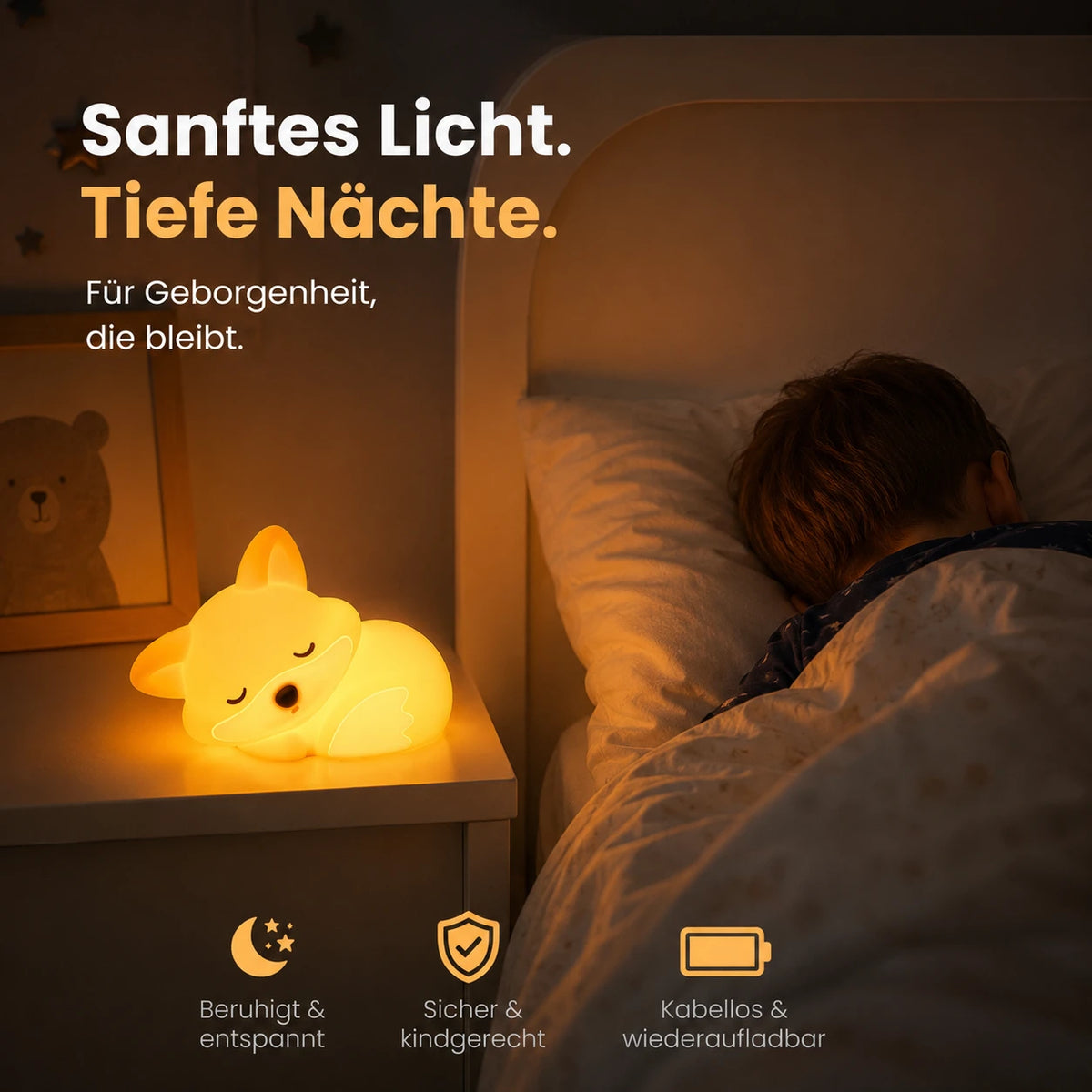 Nachtlicht Fuchs – USB, Dimmbar, Silikon, LED Lampe