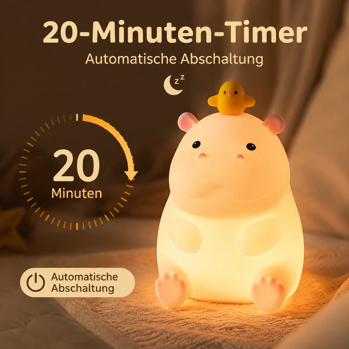 Nachtlicht Nilpferd – Touch, USB, Silikon, LED Lampe