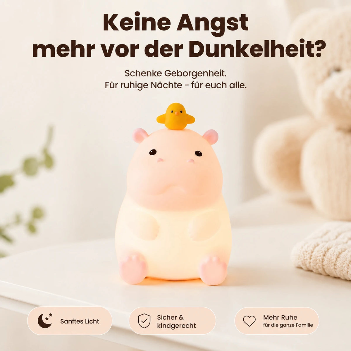 Nachtlicht Nilpferd – Touch, USB, Silikon, LED Lampe