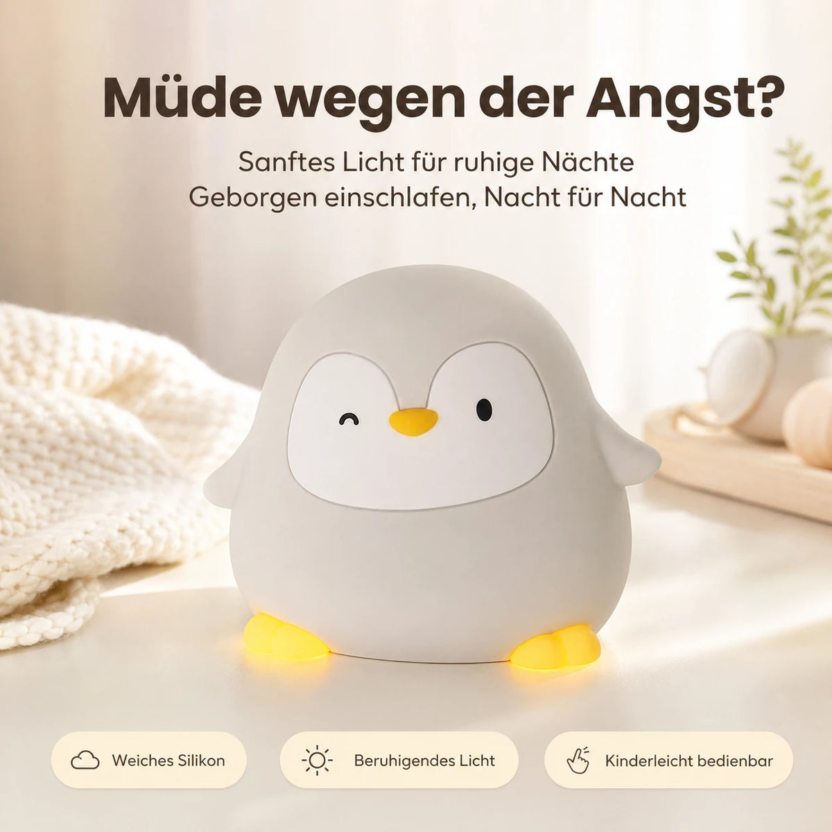 Nachtlicht Pinguin – USB, Dimmbar, Silikon, LED Lampe