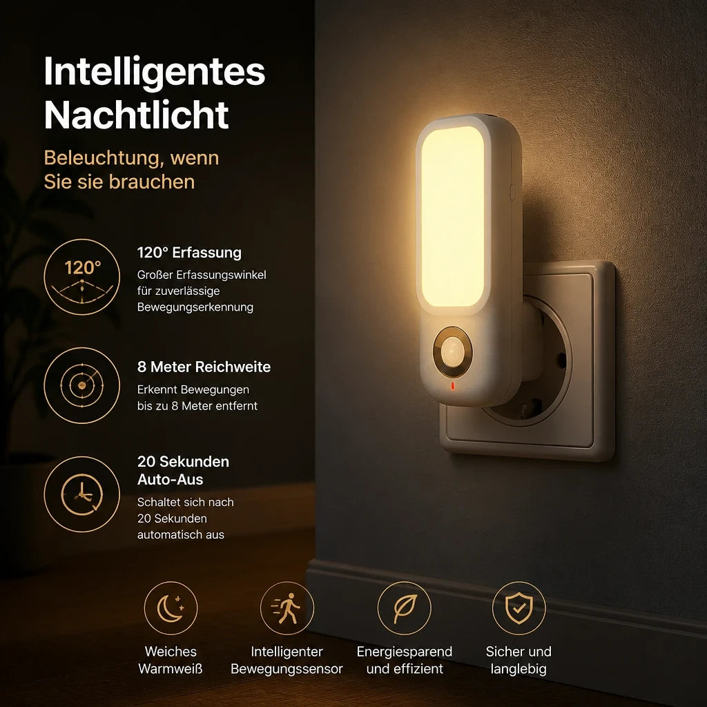 Nachtlicht Bewegung LED 2-in-1 –Taschenlampe, Plug-In