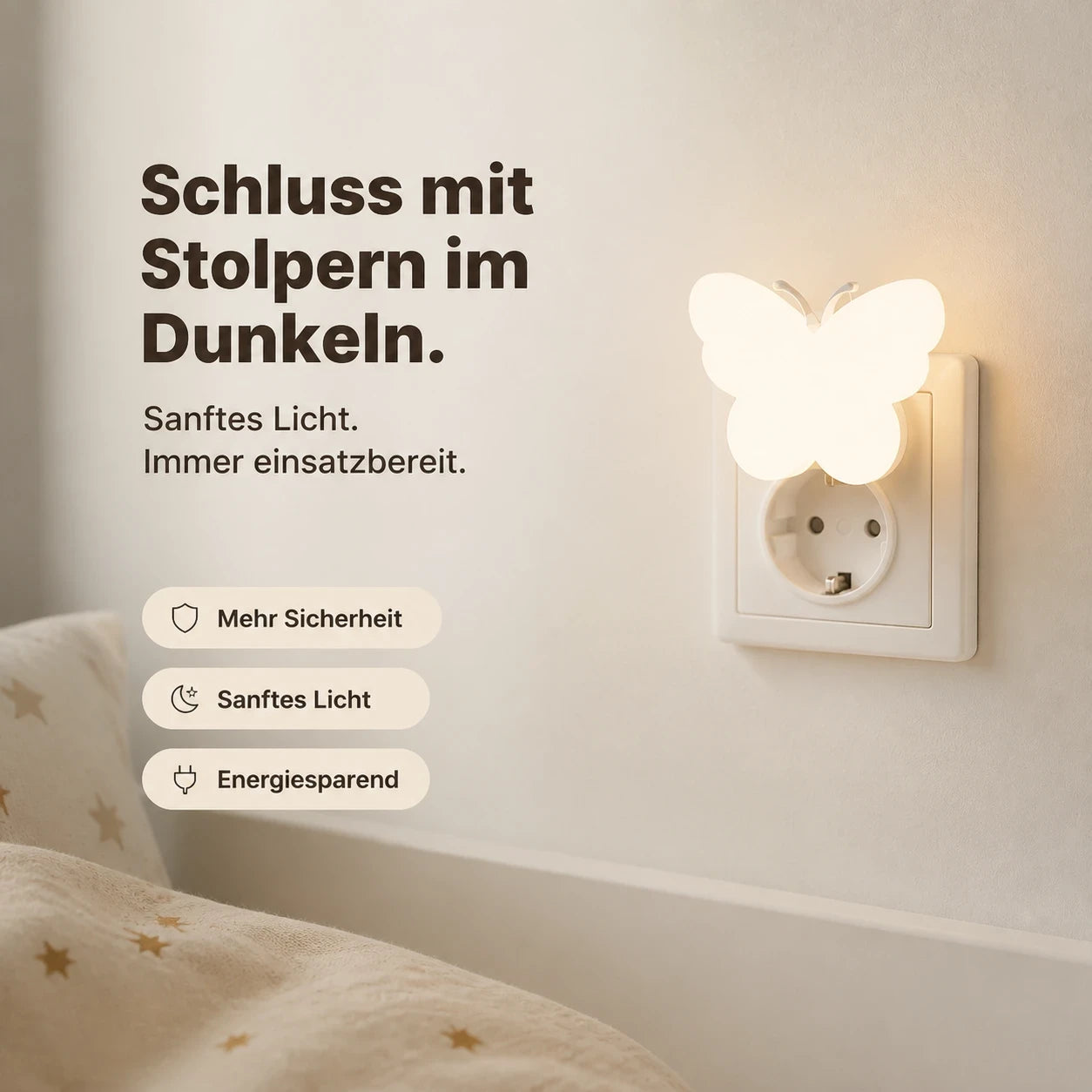 Schmetterling Nachtlicht Steckdose mit Sensor