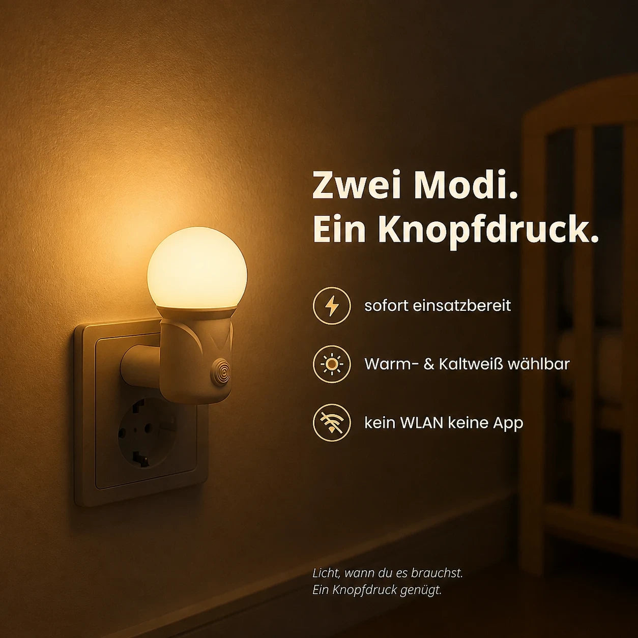 Nachtlicht Steckdose Mobil – 2 Farben, Augenschonend