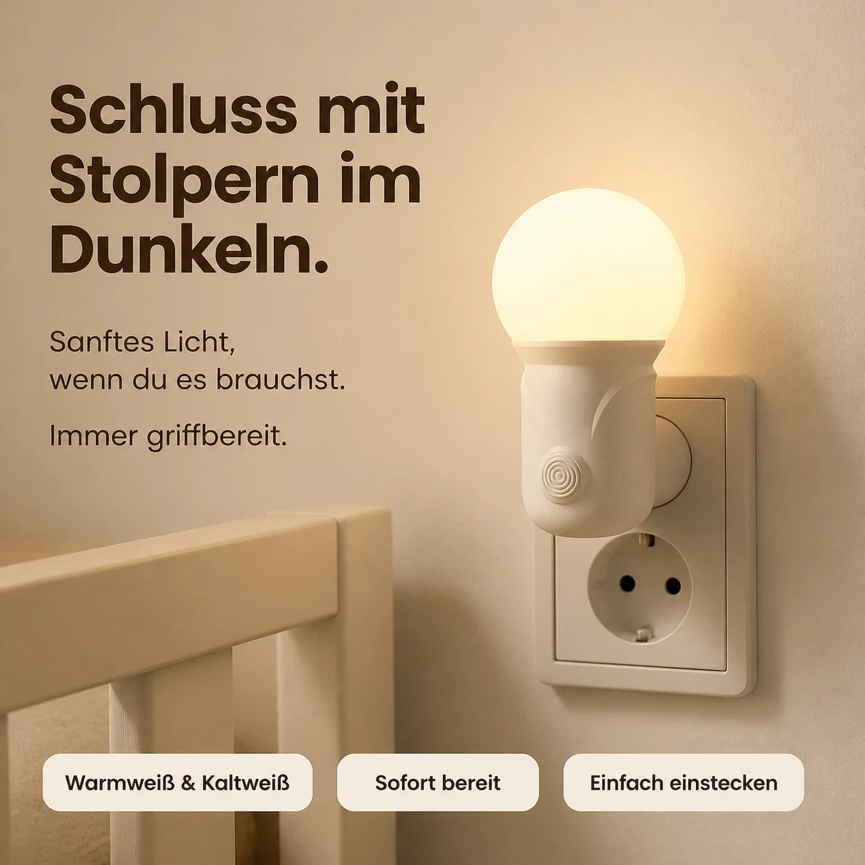 Nachtlicht Steckdose Mobil – 2 Farben, Augenschonend